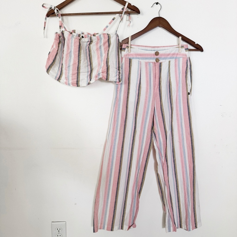 Roxy Pastel Striped Wide Leg & Crop 2 piece set XS/M